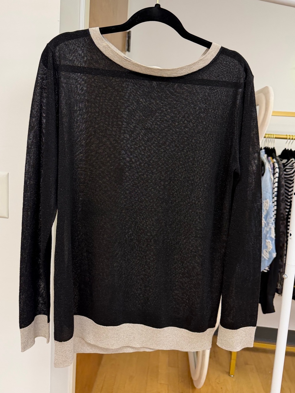 Dries Van Noten Sheer Black Lightweight Sweater W Silver Trim EUC - Picture 14 of 16
